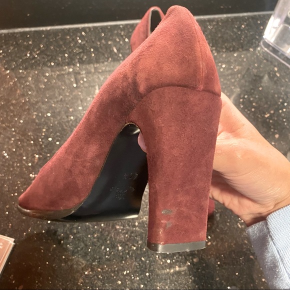 Italian Suede Block Pumps Heels - Eggplant - Picture 6 of 7